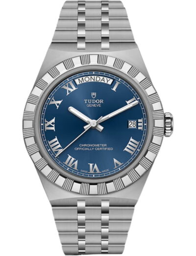 Tudor wristwatch with stainless steel case and bracelet and blue dial