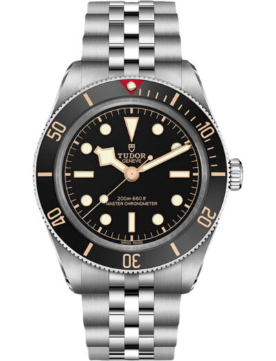 Tudor wristwatch with stainless steel case and bracelet and black dial