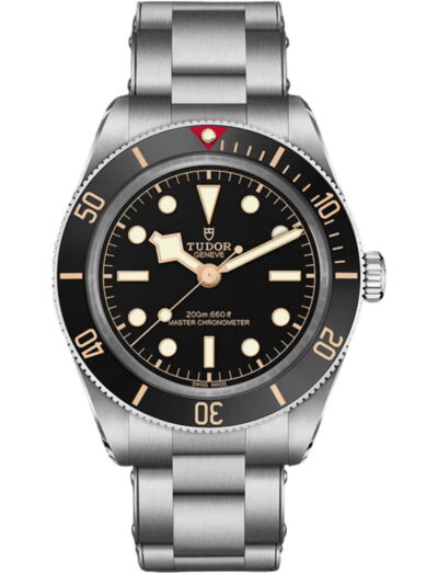 Tudor wristwatch with stainless steel case and bracelet and black dial