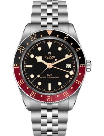 Tudor wristwatch with stainless steel case and bracelet and black dial
