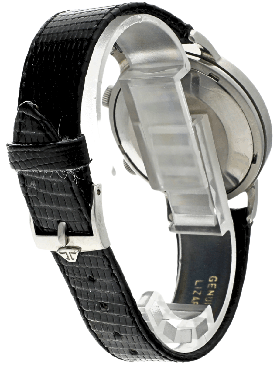 Back right side view of Pre-Owned Jaeger-LeCoultre Memovox wristwatch with stainless steel case.