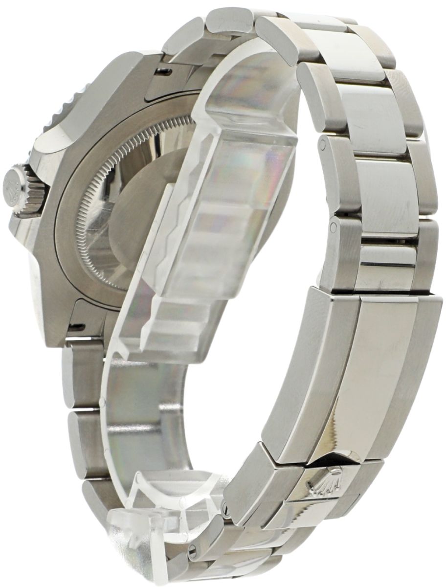 Back left view of Pre-Owned Rolex wristwatch with oystersteel case and bracelet and black dial
