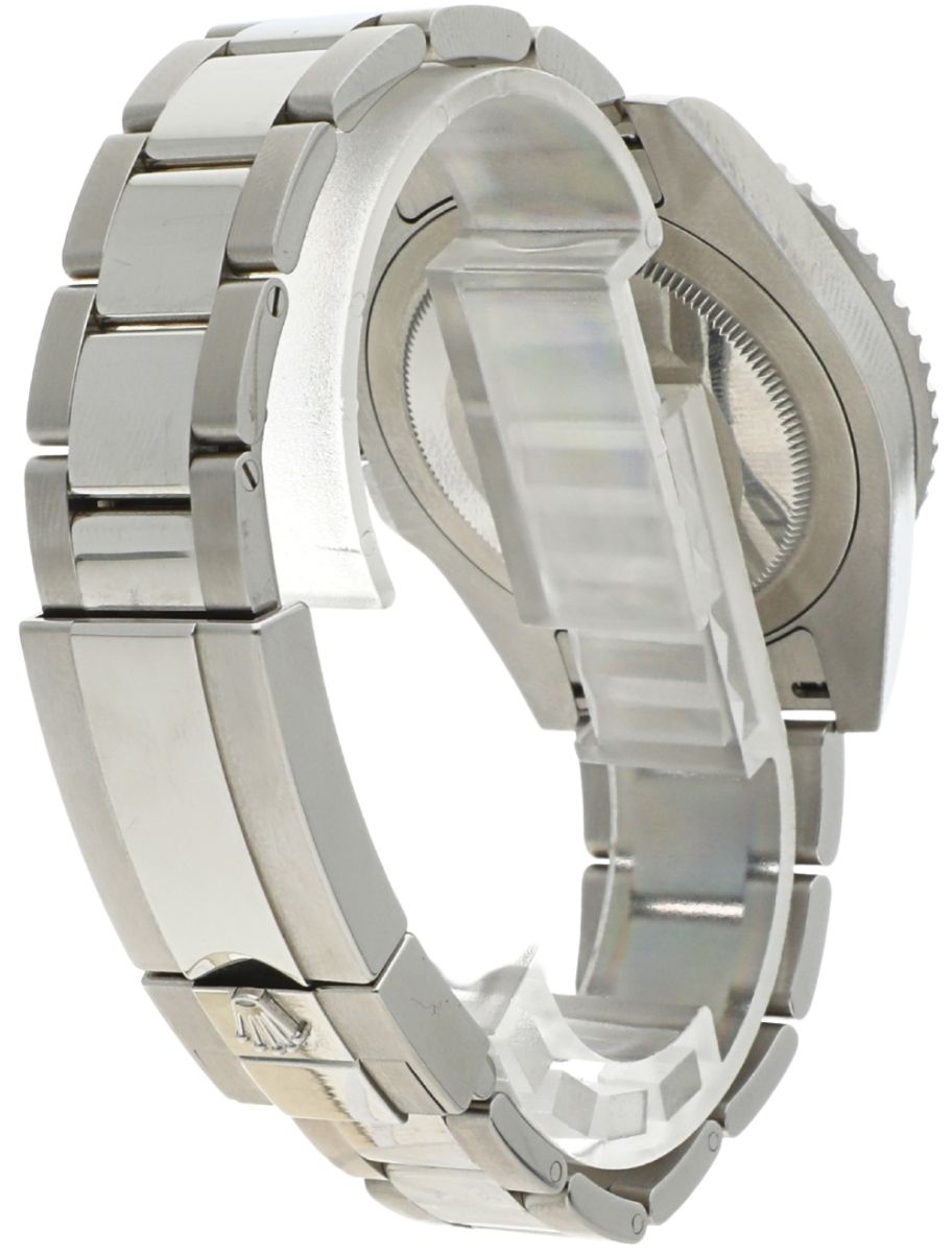 Back right view of Pre-Owned Rolex wristwatch with oystersteel case and bracelet and black dial