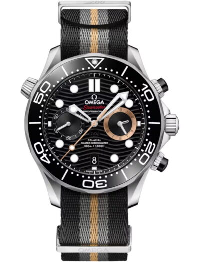 Omega wristwatch with stainless steel case, black dial, and NATO strap | Feldmar Watch Co. Omega wristwatch with stainless steel case, black dial, and NATO strap