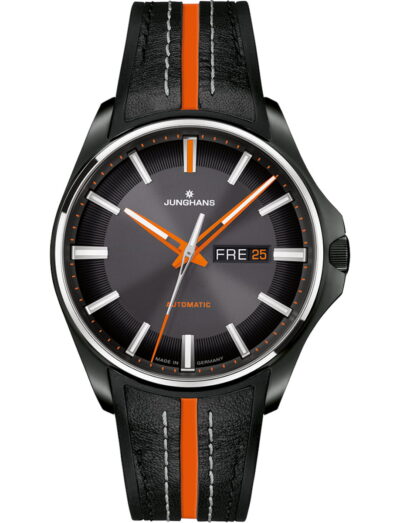 Junghans wristwatch with stainless steel case, anthracite dial and rubber strap with leather inlay
