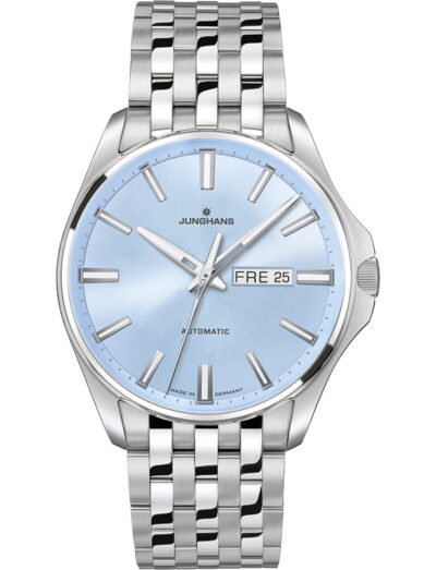 Junghans wristwatch with stainless steel case and bracelet and light blue dial