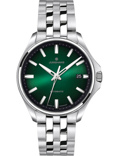 Junghans wristwatch with stainless steel case and bracelet and green dial