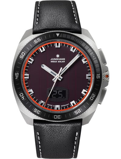 Junghans wristwatch with stainless steel case, solar cell dial and leather strap
