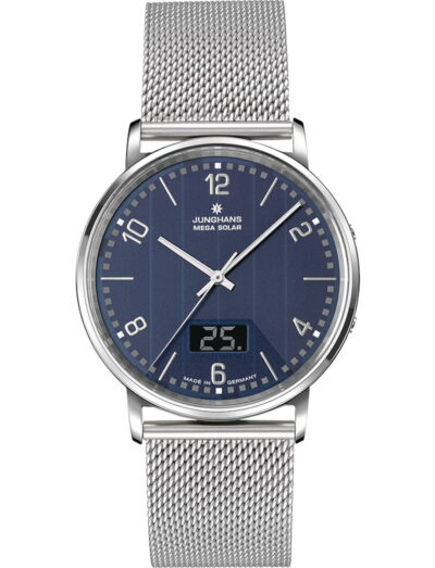 Junghans wristwatch with stainless steel case and bracelet and glass solar cell dial