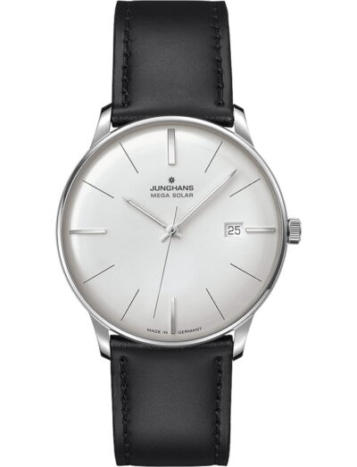 Junghans wristwatch with stainless steel case, matt white dial and leather strap