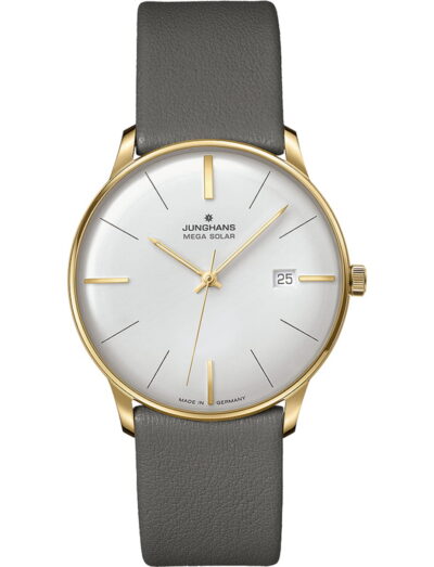 Junghans wristwatch with stainless steel case, matt white dial and leather strap