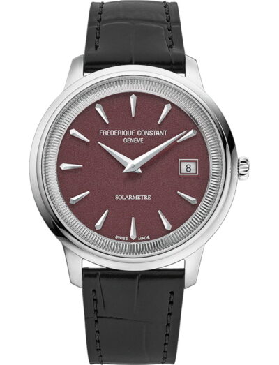 Frederique Constant wristwatch with stainless steel case, burgundy dial and genuine leather strap