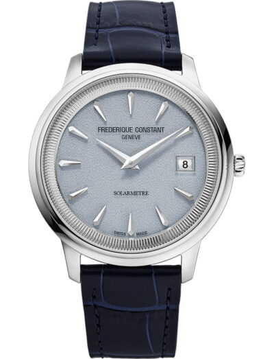 Frederique Constant wristwatch with stainless steel case, blue dial and genuine leather strap