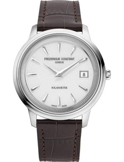 Frederique Constant wristwatch with stainless steel case, white dial and genuine leather strap