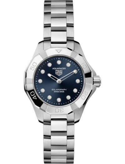 TAG Heuer wristwatch with stainless steel case and bracelet and blue dial