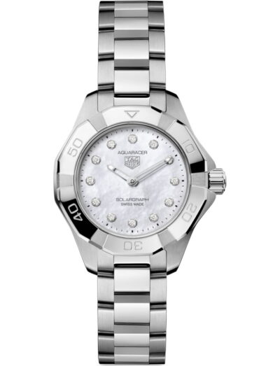 TAG Heuer wristwatch with stainless steel case and bracelet and white dial