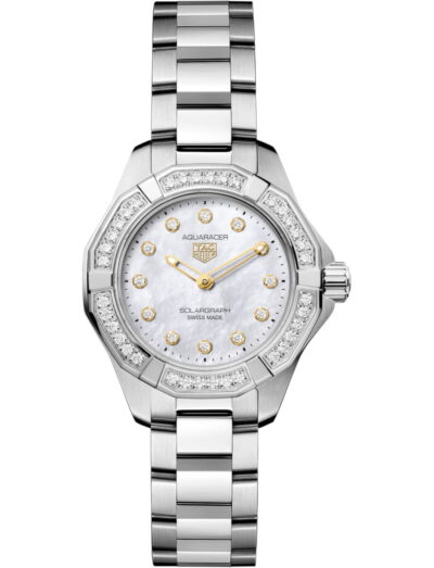 TAG Heuer wristwatch with stainless steel case and bracelet and white dial