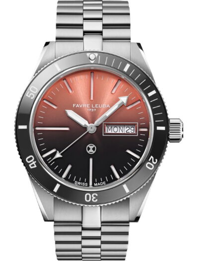 Favre Leuba wristwatch with stainlesss steel case and bracelet, and salmon dial.