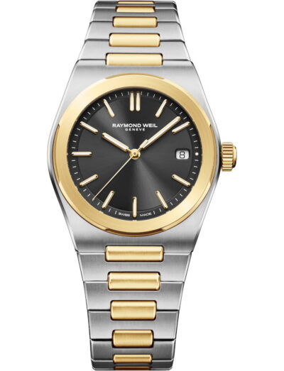 Raymond Weil A.R.T. wristwatch with stainless steel with yellow gold PVD plating case and bracelet, and graphite dial.