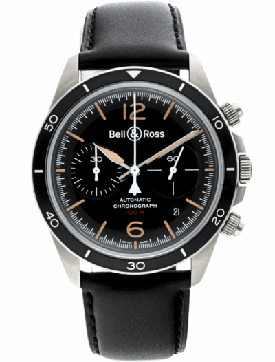 Pre-owned Bell and Ross wristwatch with stainless steel case, black dial, and black rubber strap.