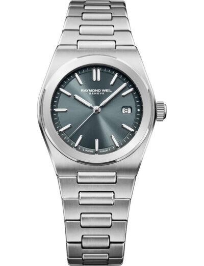 Raymond Weil A.R.T. wristwatch with stainless steel case and bracelet, and charcoal blue dial.