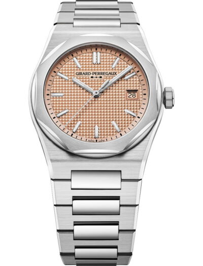Girard Perregaux Laureato Fifty wristwatch with stainless steel case and bracelet, and 18K rose gold-toned dial.