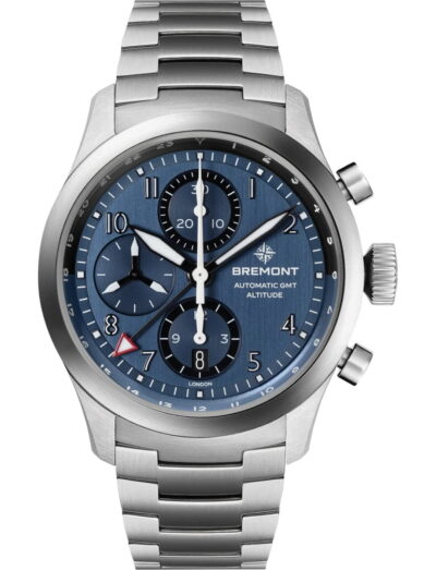 Bremont wristwatch with stainless steel case and bracelet and blue dial