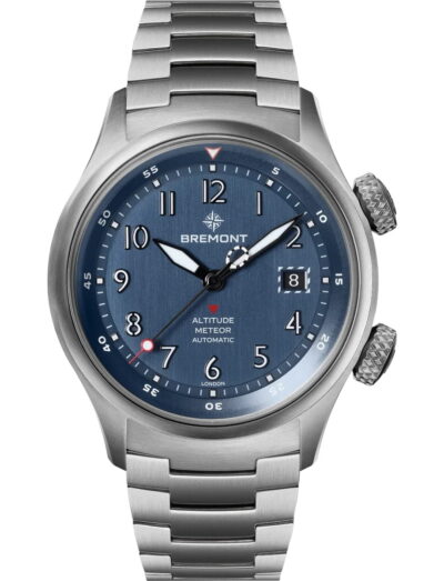 Bremont wristwatch with titanium case and bracelet and blue dial