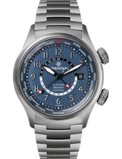 Bremont wristwatch with titanium case and bracelet and blue dial