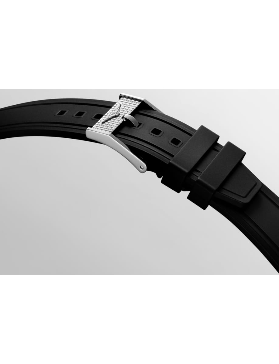 Black rubber strap of Longines wristwatch