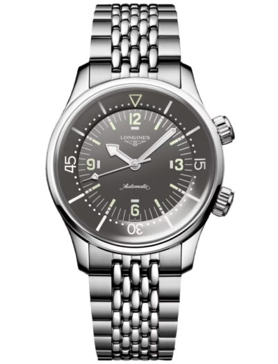 Longines wristwatch with stainless steel case and bracelet and grey dial | Feldmar Watch Co. Longines wristwatch with stainless steel case and bracelet and grey dial