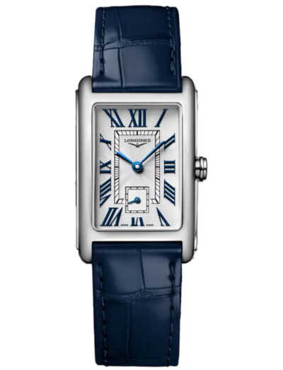 Longines wristwatch with stainless steel case, silver dial and alligator leather strap