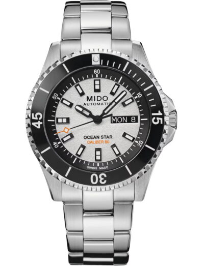 Mido wristwatch with stainless steel case and bracelet and white dial