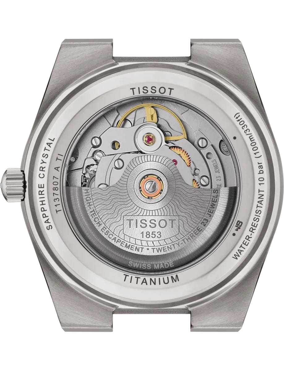 Back view of Tissot wristwatch with titanium case and bracelet