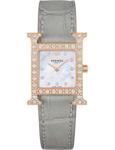 Hermes wristwatch with rose gold case, white mother of pearl and alligator