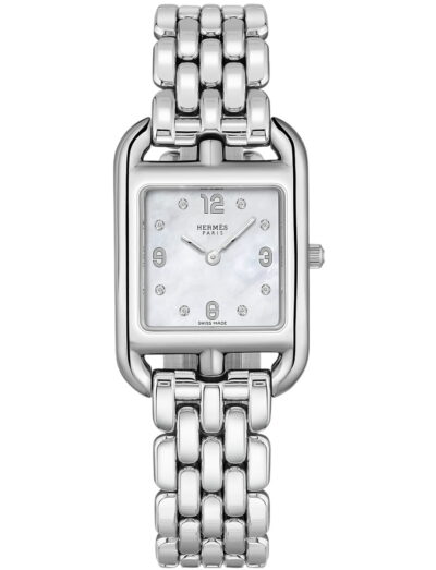 Hermes wristwatch with stainless steel case and bracelet and white mother of pearl dial | Feldmar Watch Co. Hermes wristwatch with stainless steel case and bracelet and white mother of pearl dial