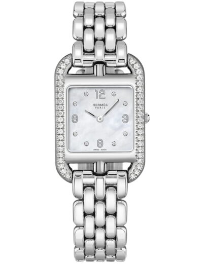 Hermes wristwatch with stainless steel case and bracelet and white mother of pearl dial | Feldmar Watch Co. Hermes wristwatch with stainless steel case and bracelet and white mother of pearl dial