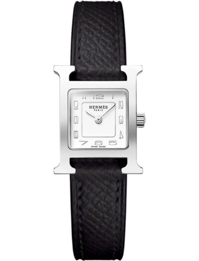 Hermes wristwatch with stainless steel case, opaline silvered dial and calfskin leather strap