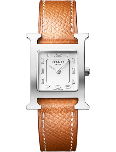 Hermes wristwatch with stainless steel case, silver dial and calfskinleather strap