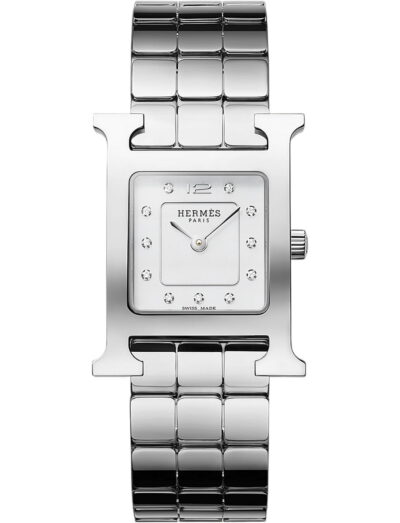 Hermes wristwatch with stainless steel case and bracelet and white dial