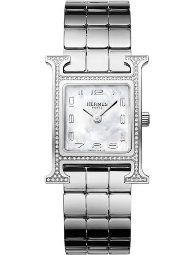 Hermes wristwatch with stainless steel case and bracelet and white mother of pearl dial