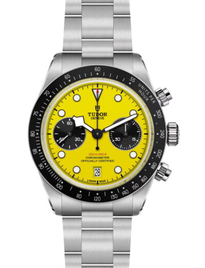 Tudor wristwatch with stainless steel case and bracelet and yellow dial