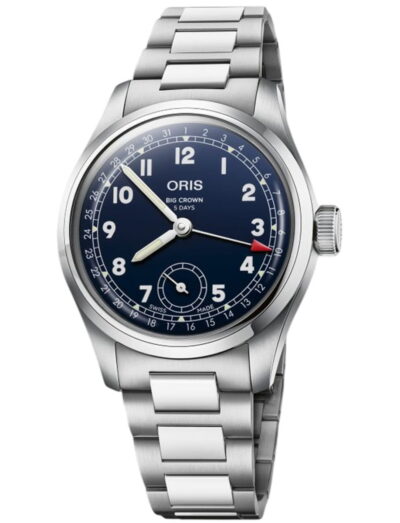 Oris wristwatch with stainless steel case and bracelet and blue dial