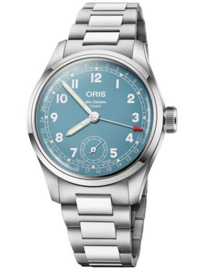 Oris wristwatch with stainless steel case and bracelet and blue dial