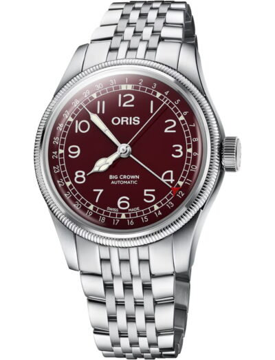 Oris wristwatch with stainless steel case and bracelet and red dial