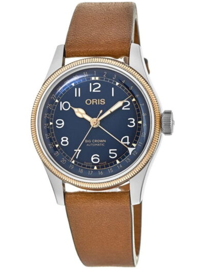 Oris wristwatch with stainless steel case, blue dial and leather strap