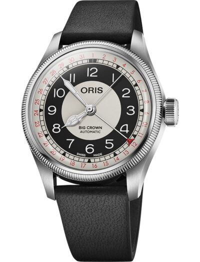 Oris wristwatch with stainless steel case, multicoloured dial and leather strap