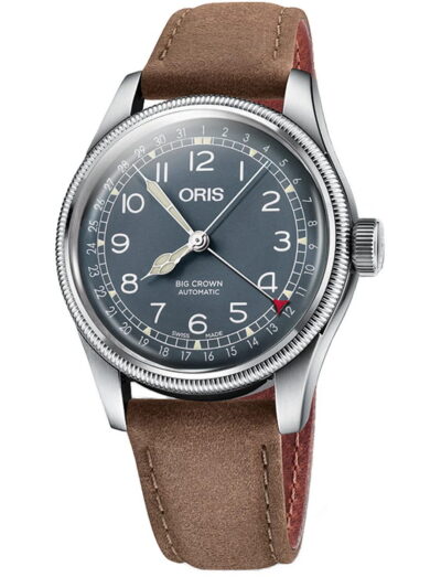 Oris wristwatch with stainless steel case, blue dial and leather strap