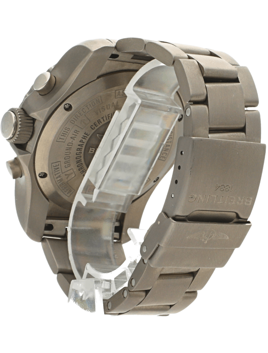 Back view of a pre-owned Breitling stainless steel watch