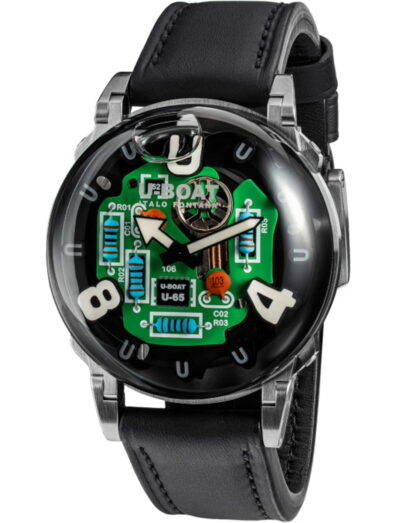 U-Boat wristwatch with stainless steel case, muticolour dial and black leather strap